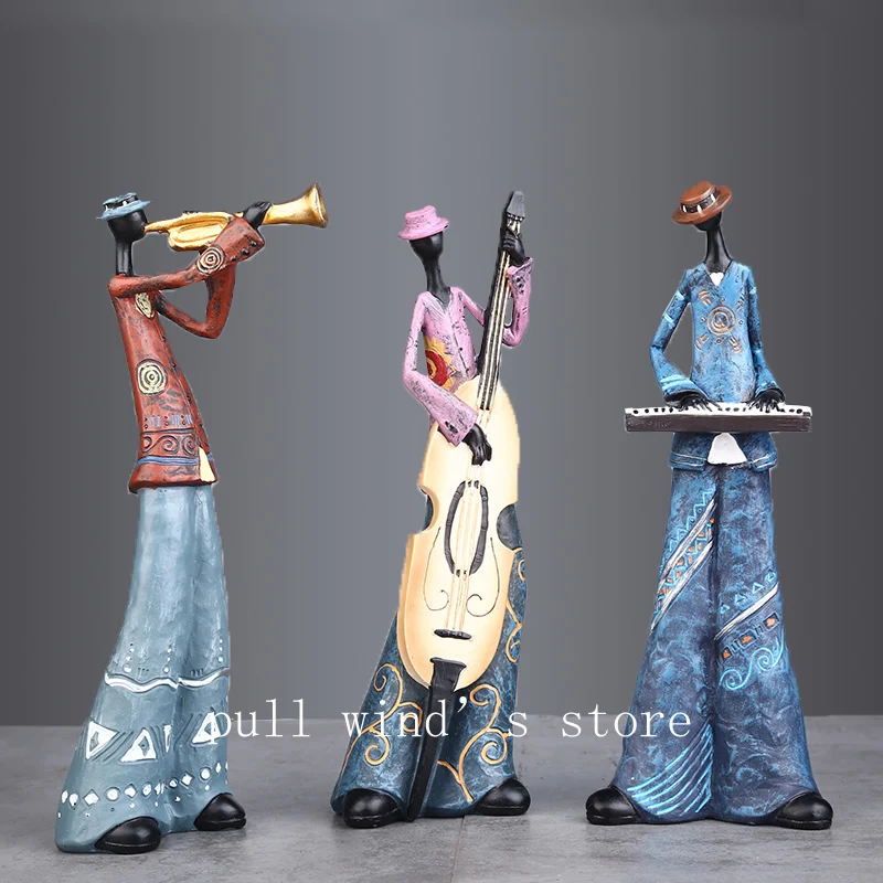 Creative figure art music rock band Resin statue Fun retro musician home decoration saxophone guitar singer sculpture