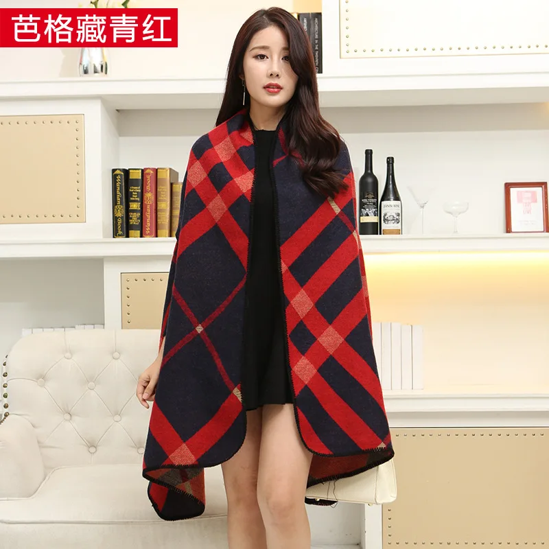 New 2024 Luxury Brand Women Winter Scarf Warmer Shawl Ladies Plaid Blanket Knit Wrap Cashmere Poncho Capes Female Echarpe