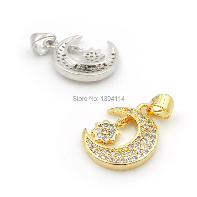 18*14*2mm Micro Pave Clear CZ Crescent Charm With Octagram Fit For Women As Necklace Accessory