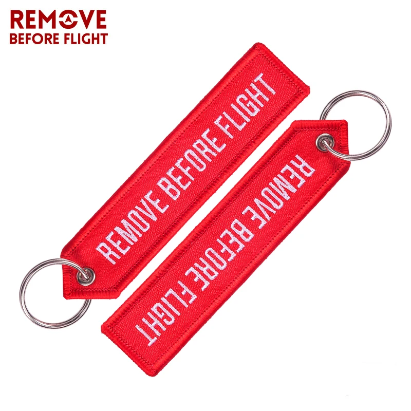 

Remove Before Flight Key Chains Jewelry Pointed Key Chains Red Embroidery Highlight Aviation Gifts Chaveiro Masculino 10 PCS/LOT