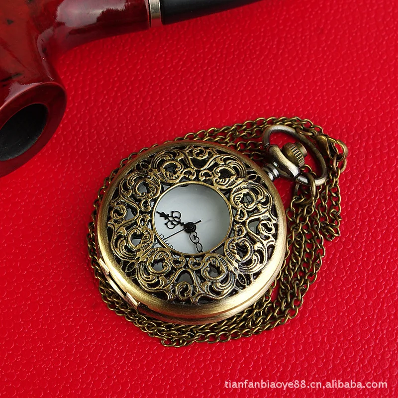 Fashion new large hollow big old flower pocket watch retro winding flower pocket watch with necklace