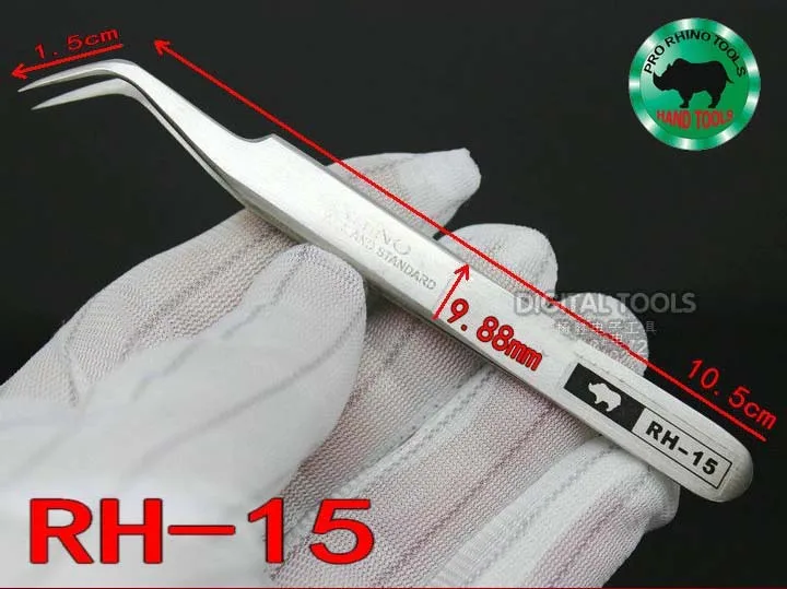 Japanese RHINO Brand RH-15 Curved Tweezers Anti-acid High-precision Super Hard Sharp For Repairing Watch or Mobile