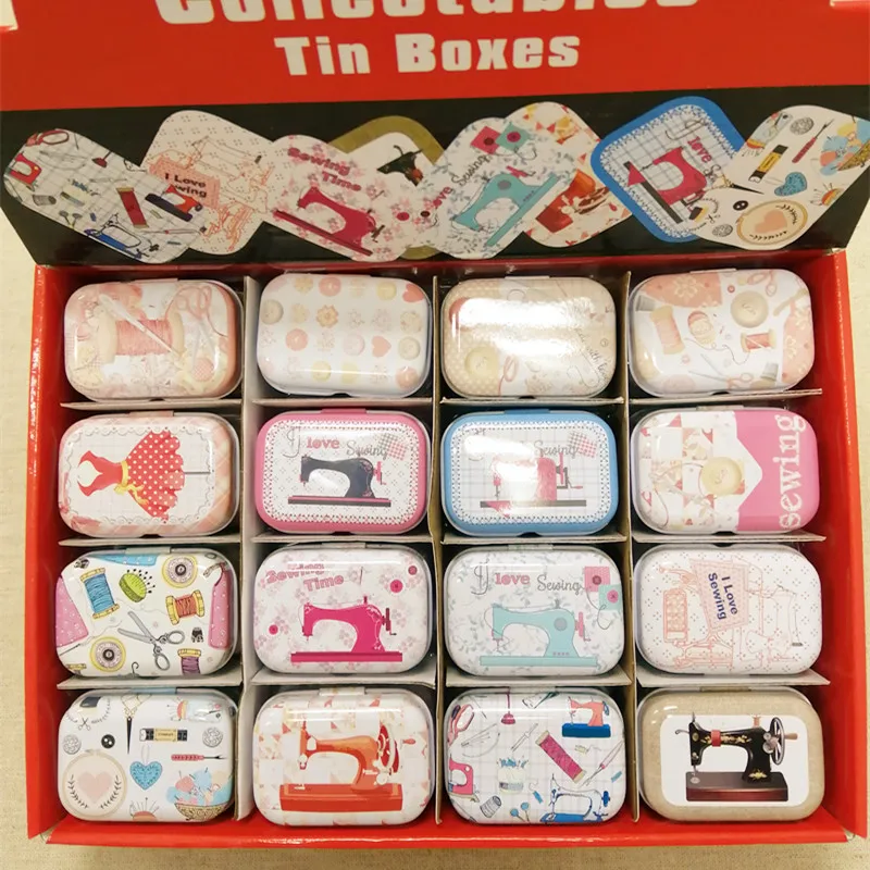 32pcs/box Mixed Sewing Machine Printing Mini Pill Case Collectables mini Box Diy storage box square lipstick case small tin box