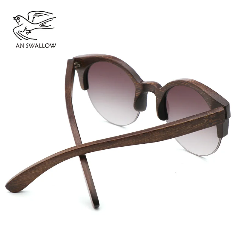 Bamboo Semi-Rimless Sunglasses Women 2018  Fashion Sunglasses Pure Bamboo Men Polarized Shades For Women UV400 Retro Sunglasses