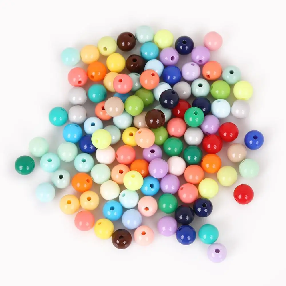 8mm 100pcs Plastic Acrylic Beads Smooth Round Loose Spacer Beads Crafts Decoration for DIY Bracelets Necklaces Jewelry Making