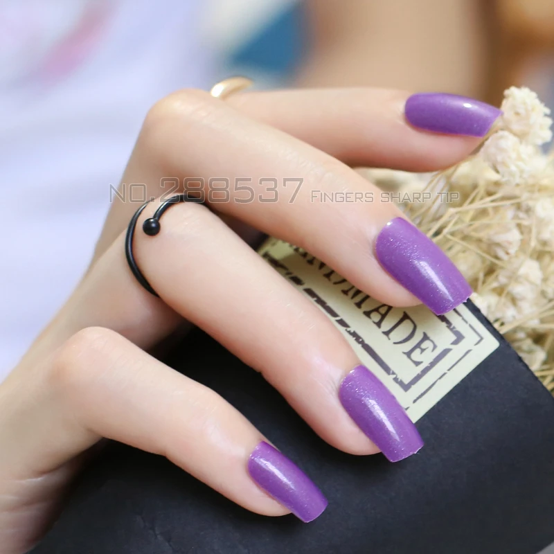 2017 New Popular Selling Deep Purple Long  Square head Solid color Candy Acrylic Art Decorative false nails 24pcs R27 L357