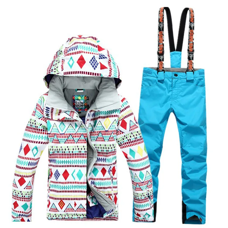 

GSOU SNOW Brand Ski Suit 10K Waterproof Pants+Jacket Set Winter Sports Thickened Clothes Snowboarding Suit Snow Clothing Set