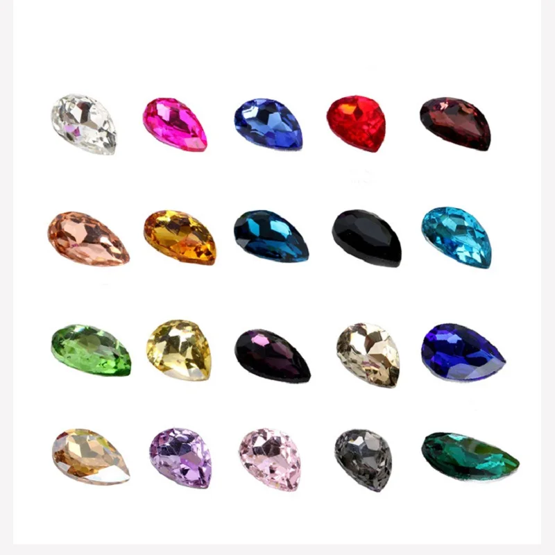 Diamantes de imitación facetados en forma de lágrima, piedras de cristal sin pegamento Hotfix en Strass para decoración de ropa de boda, 6, 7, 8, 10, 13, 18, 20mm
