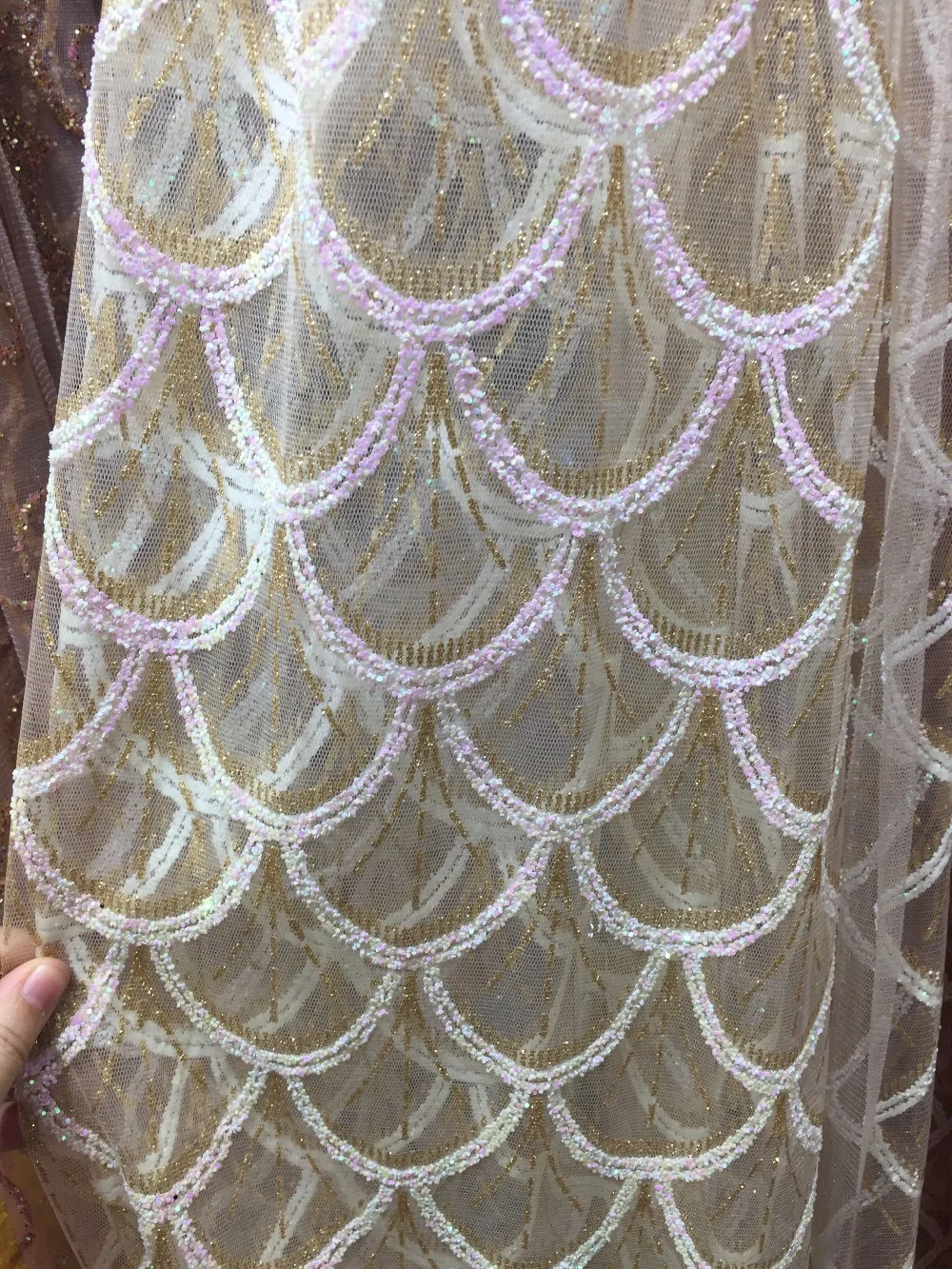 F003# 5yards/BAG shining cream mix champagne gold glitter glued glitter net tulle mesh lace  for sawing/wedding/occasion