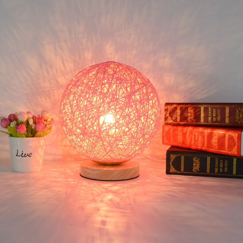 Dia.20cm Wicker Wood Global Ball Table Lamp Baby Room Modern Led Desk Light Decorative Lamps Abajur,7 Colors Available TLL-413