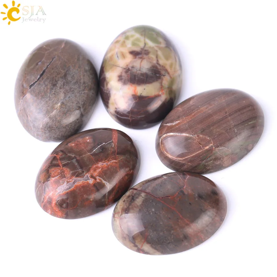 CSJA Natural Colorful Agates Loose Beads Cabochon Oval CAB Stone Handmade Jewelry Accessories Fit Ring Bracelet No Hole 1Pc F515