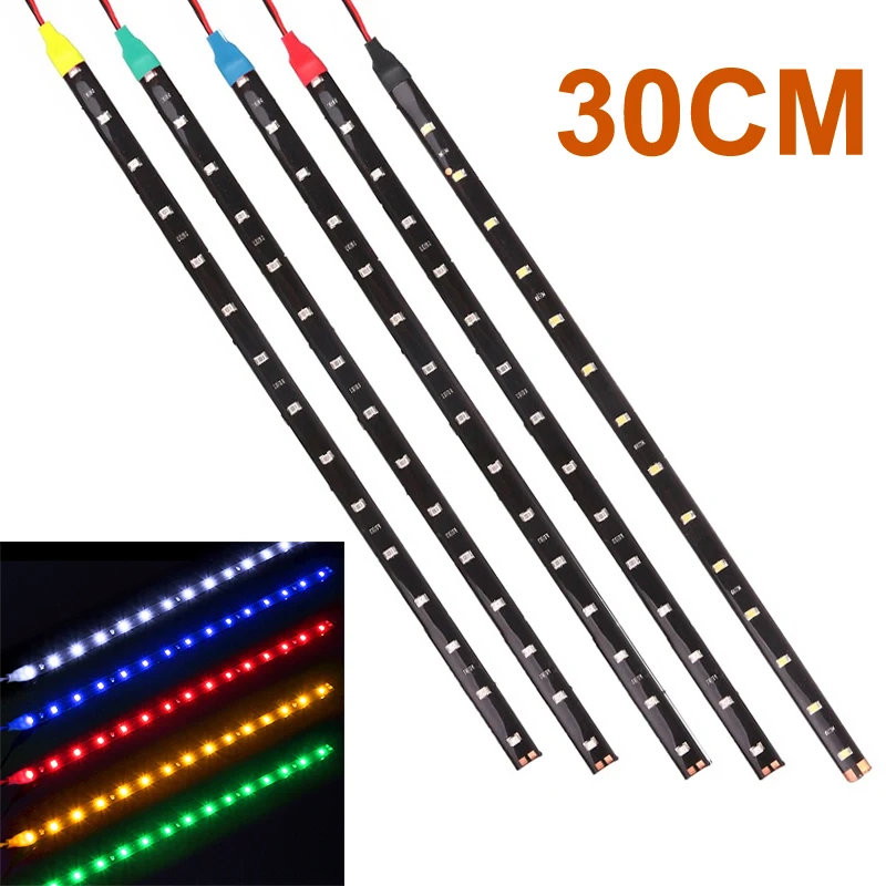 1x 30cm Car LED Strip Light High Power 12V 15SMD Car DRL Lamp Waterproof LED Flexible Daytime Running Light White Blue Green Red