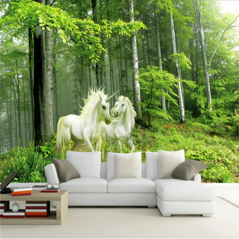 

beibehang Custom Photo Wallpaper Mural Wall Sticker Forest Guardian Unicorn Romantic Style Stereo Oil Painting Background Wall