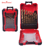 DRILLFORCE 19PCS HSS M2 Titanium Coated Drill Bit for Metal Woodworking Drilling Bits Set 1.0~10mm Power Tools Accessories