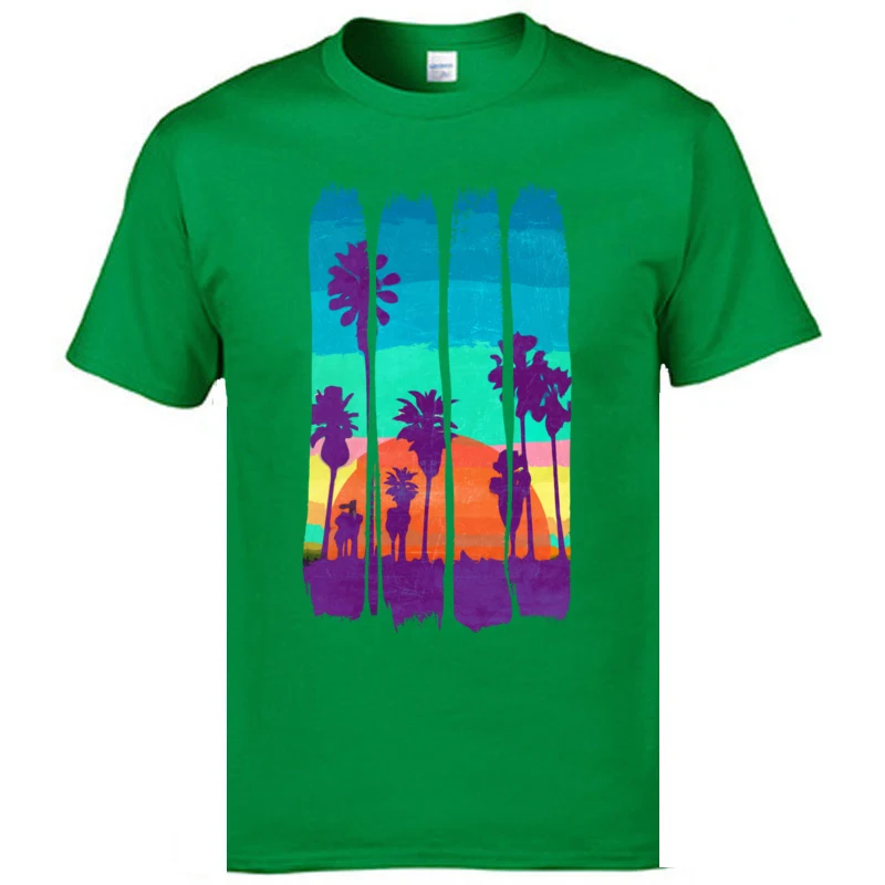 Holiday Tshirts Scenery Vintage Brush Strokes Miami Beach Summer Sunset Printed T-Shirts Popular Cotton T Shirts Nice Tees