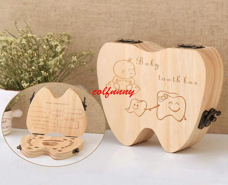 

50pcs Baby Girl Boy Tooth Box Organizer For Baby Save Milk Teeth Wood Storage Box Tooth Shape Announcements Collecting F062703