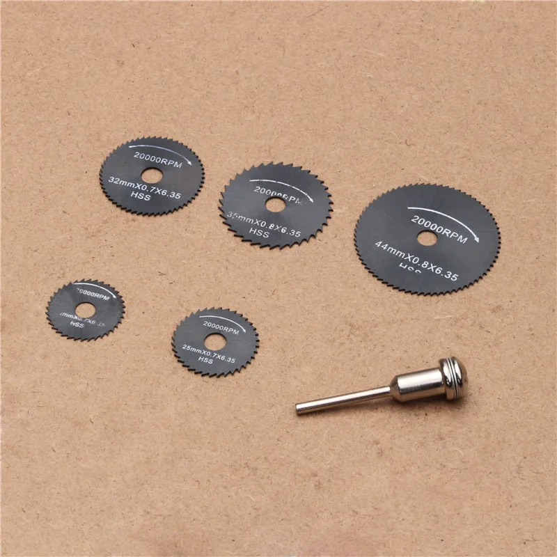 6PCS HSS Rotary Tool 22/25/32/35/44/50mm Circular Saw Blades For Dremel Metal Wood Cutting Discs Drill Mandrel Cut off