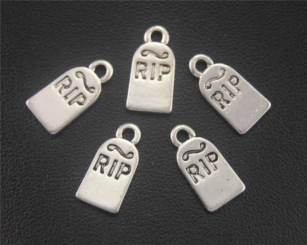 15pcs  Silver Color Halloween Gravestone RIP Charms Accessories For Jewelry Making 16X8mm A2004