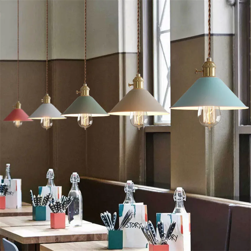 

Nordic Colorful Led Pendant Lights Dining Living Room Hanglamp Pendant Lamp Restaurant Bar Coffee Hanging Light with Knob Switch