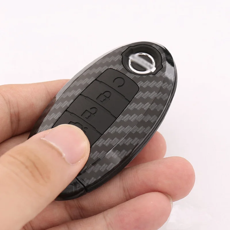 ABS Carbon Fiber Shell+Silicone Cover Remote Key Holder Fob Case&KeyChain For Nissan Patrol 2018