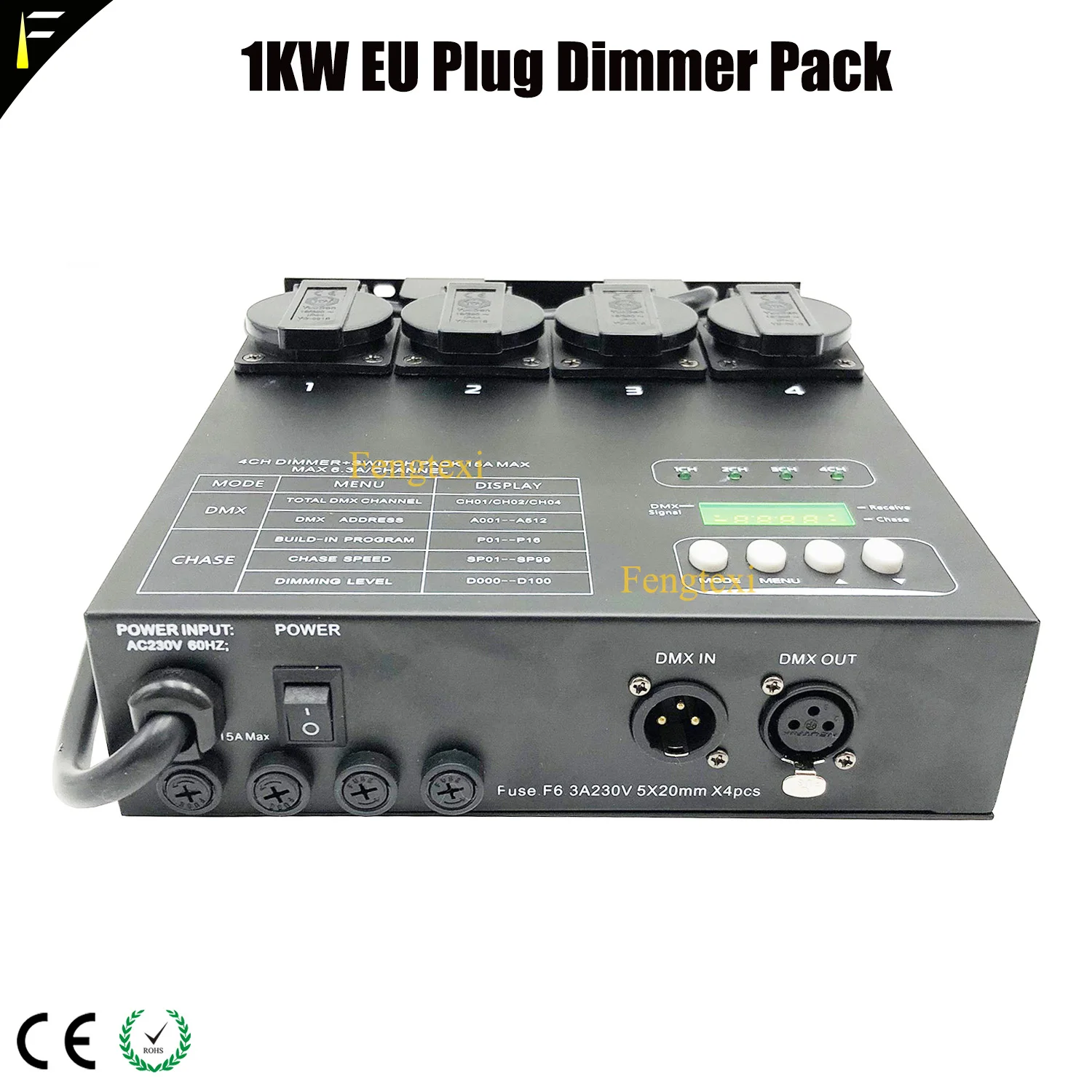 Stage Light Fixtures 4 Channel DMX Dimmer Pack Dimming Controller Adjustable Lighting Speed Dim or Switch Mode