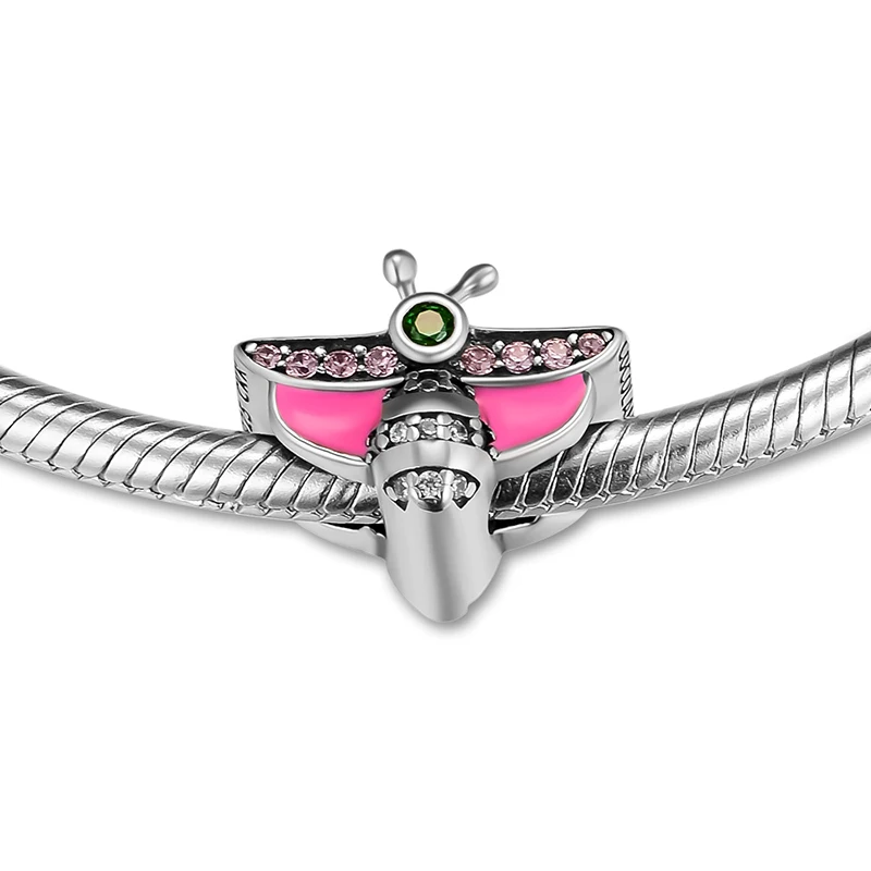 

CKK 100% 925 Sterling-Silver Dreamy Dragonfly,Pink & Green CZ,Pink Enamel DIY Fits for Making Charms Bracelets