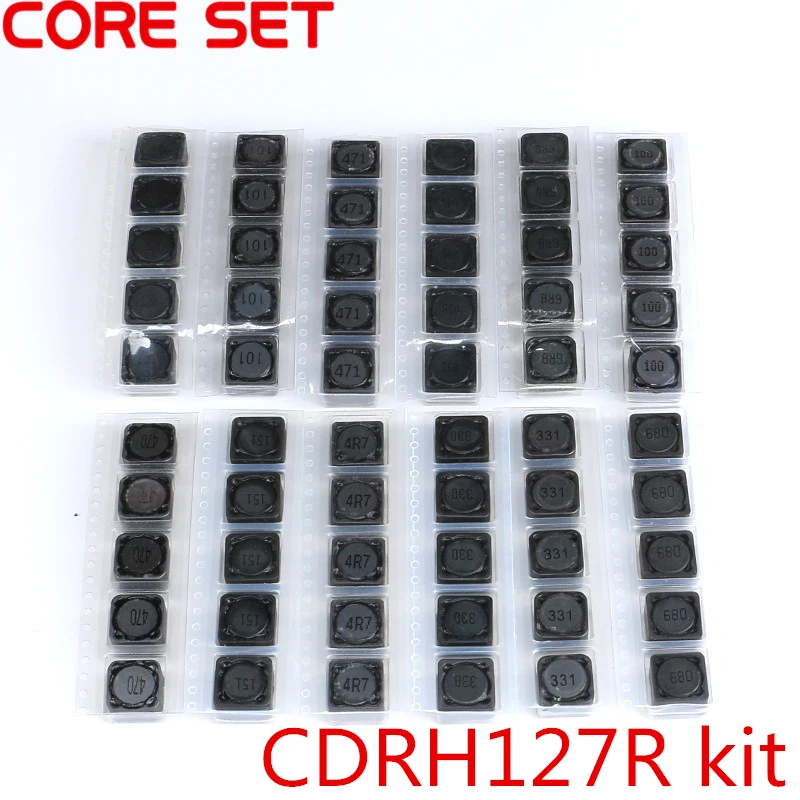 60pcs 12Values Shielded Inductor SMD Power Inductors Assortment Kit 4.7UH-470UH 12*12*7MM CDRH127R