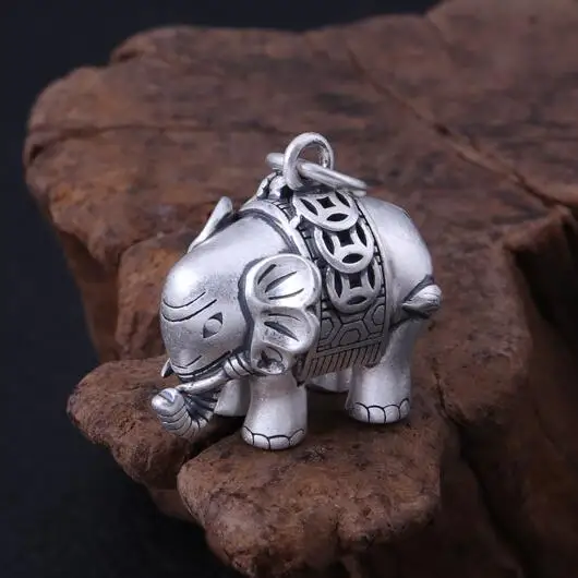 

100% 990 Silver Elephant Pendant vintage pure silver Good Luck Elephant Pendant Wealth Elephant Lucky pendant