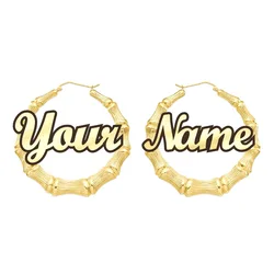 Customizable Name Earrings Bamboo Stylish Custom Hoop Earrings Words Statement Earrings C3