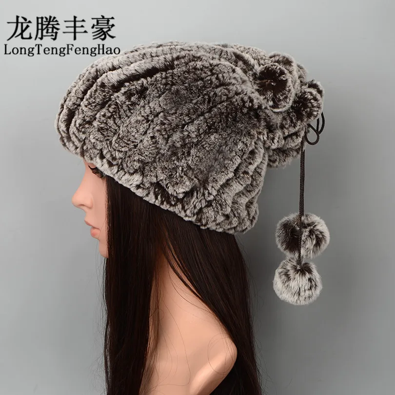 

Winter Warm Women'S Knitted Real Rex Rabbit Fur Hat New Hot Sale Ladies Beanie Multi-Purpose Hat Soft And Warm Rabbit Fur Scarf