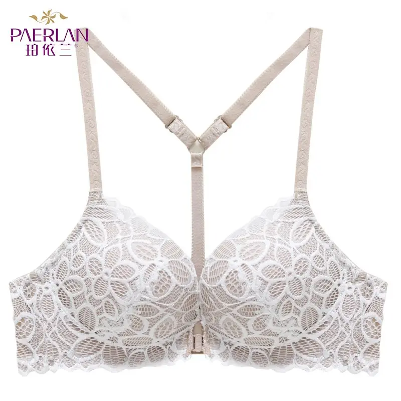 PAERLAN Front Closure Wire Free Lace Floral Hit Color Seamless Bra Small Chest Push Up Y-shaped Sexy Back Beauty Underwear Women