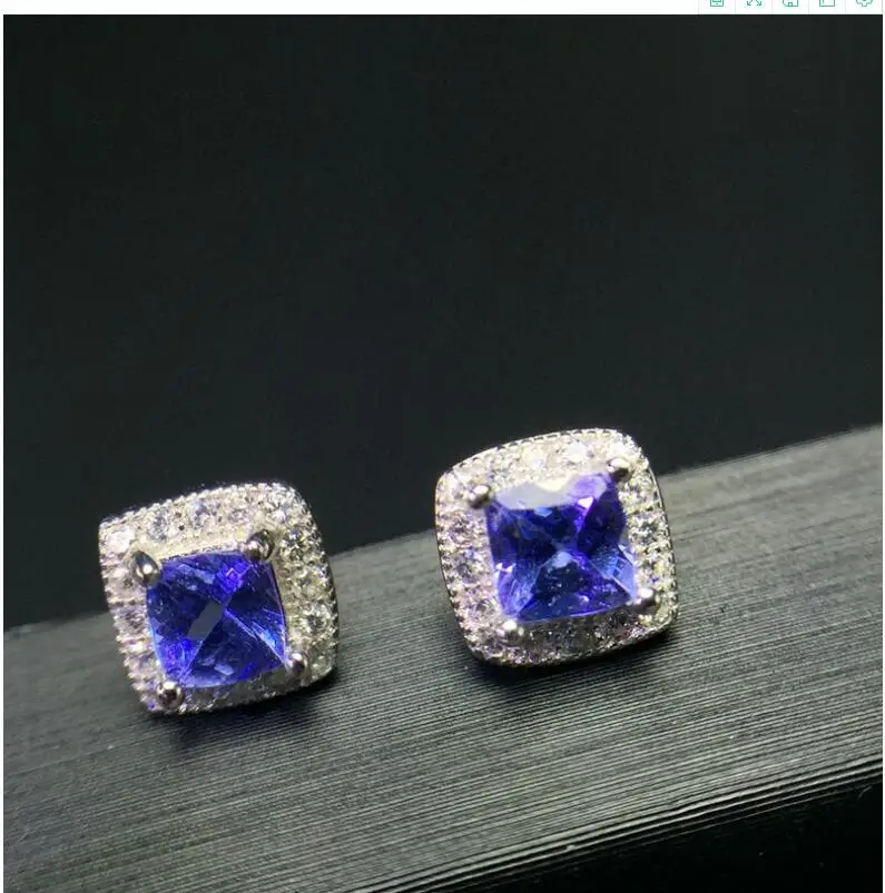 Natural Tanzanite earring Free shipping Natural real anzanite 925 sterling silver Earring