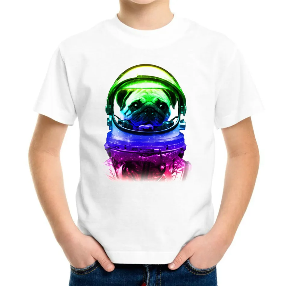 Joyonly 2018 Summer Baby Boys T shirt Astronaut Colorful Pug Kids 3D Cartoon Short Sleeves Children T-shirt Girl White Shirts