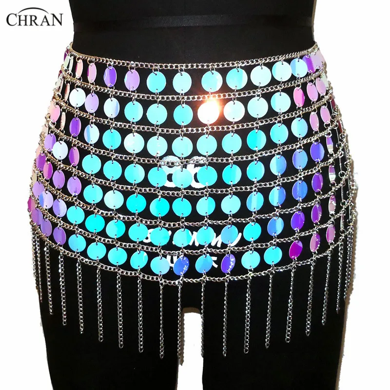 Chran AB Irridescent Sequin Bead Belly Waist Chain Sexy Mini Skirt Women Necklace Bikini Wear Party Dress Festival Body Jewelry