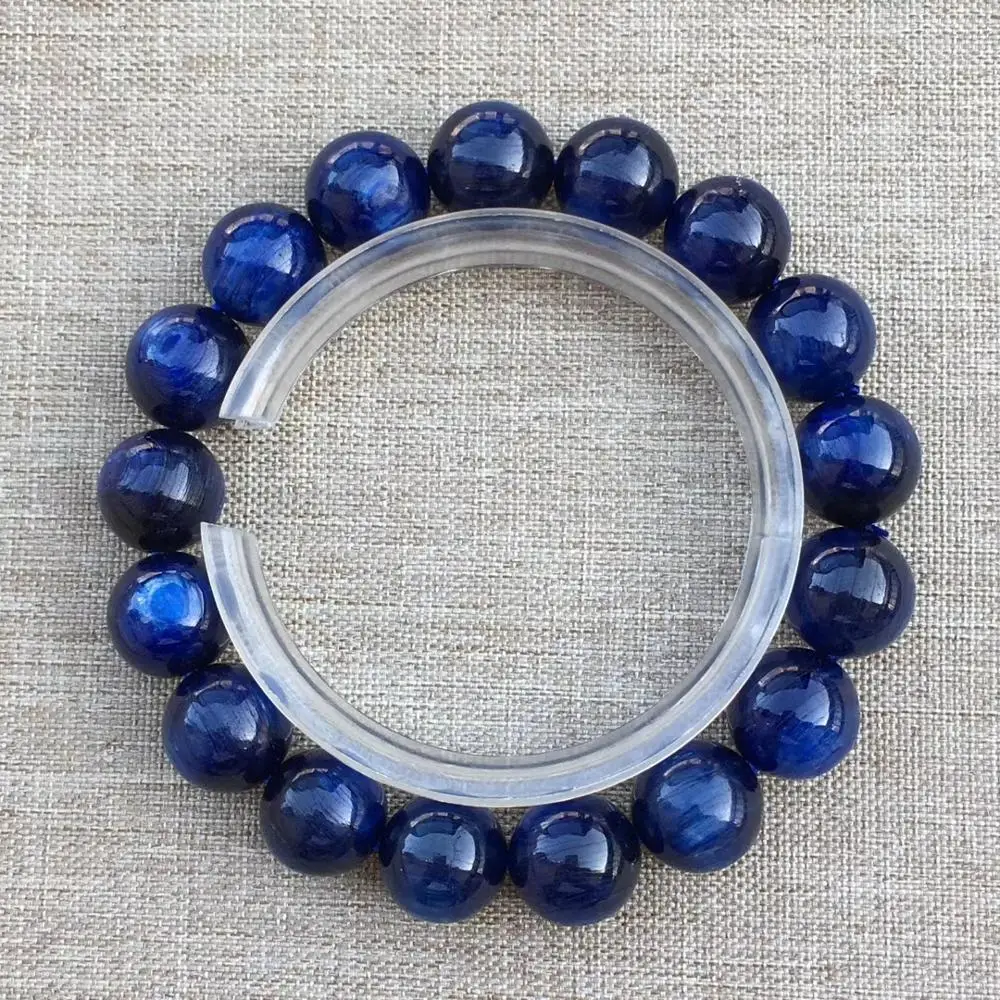 Natural Blue Kyanite Round Beads Bracelet Jewelry Stretch Cat Eye Effect Women Men Kyanite 12mm 11mm 10mm 9mm 8mm AAAAA