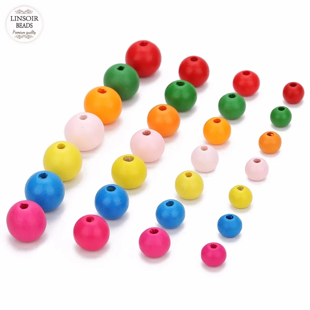 LINSOIR 100 Pieces/Pack Round Ball Wood Beads DIY Jewelry Craft Making 8/10/12/14mm Spacer Loose Beads Multi Color Choice
