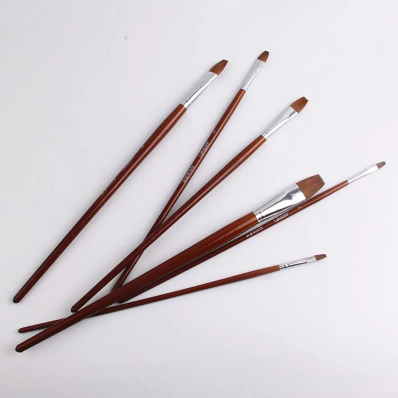 6pcs/lot High Quality Watercolor Gouache Painting Pen weasel hair Wooden Handle Paint Brush art Set Drawing Art Supplies