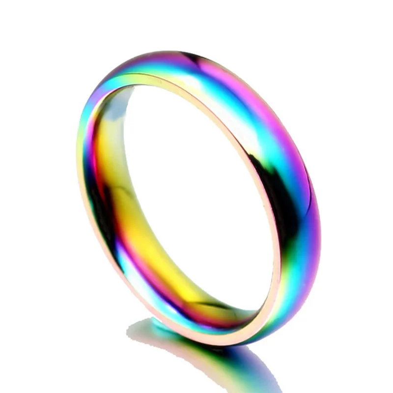 MANGOPIE 4mm Rainbow Colorful Ring Titanium Steel Ring for Men and Women Personalized Ring Customize Ring Engraved Ring