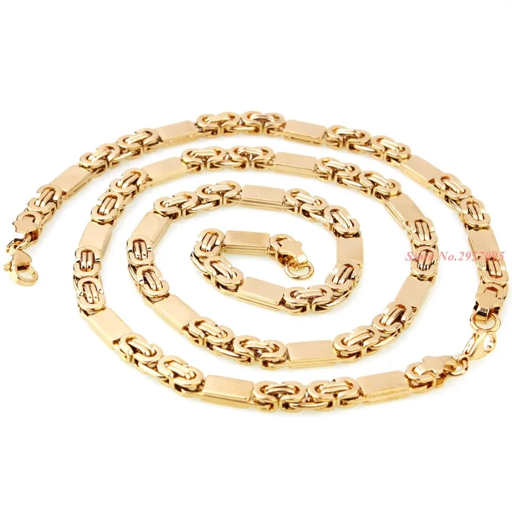 6mm Wide Any Length Gold Color Byzantine Stainless Steel Necklace Boys Mens Chain Necklace Fashion Jewelry