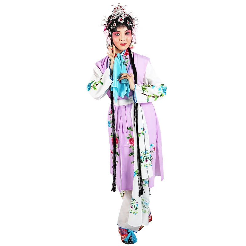 Opera Outfit Jacket + Pants + Waist coat +Waist scarf Girl servant Peking opera stage costume lady flower embroidered long suits