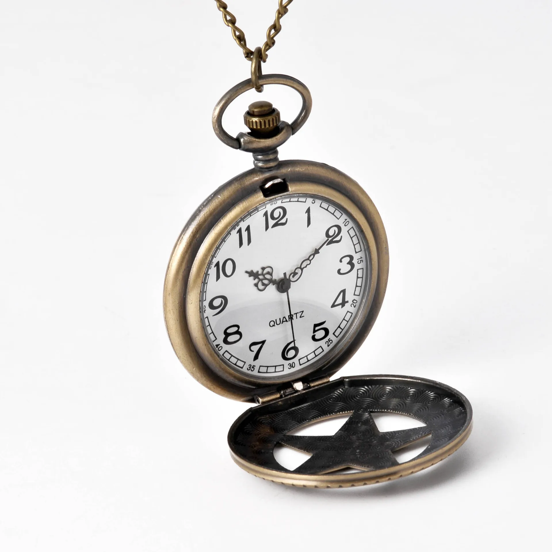 Reloj de bolsillo grande de cuarzo y bronce para hombre, mujer y niño, accesorio con perspectiva de vacío continuo, estrella de cinco puntas, 8815