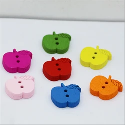 50PCs Mixed Kids Apple Wooden Buttons Sewing Scrapbooking For Child Handmade 2 Holes