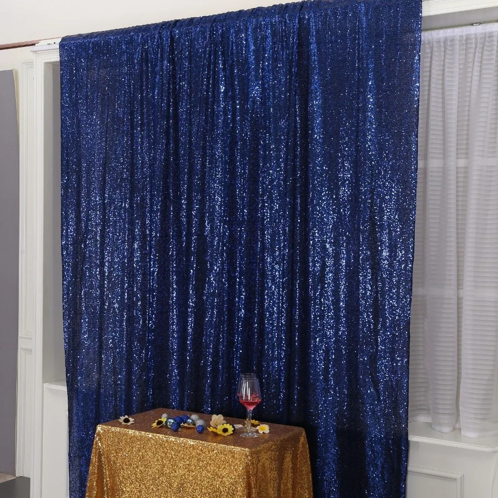 

NAVY BLUE Sequin Backdrop Photography & Photo Booth Wedding Curtain with Rod Pocket 5ft x6ft, 8ftx8ft,10ftx10ft,