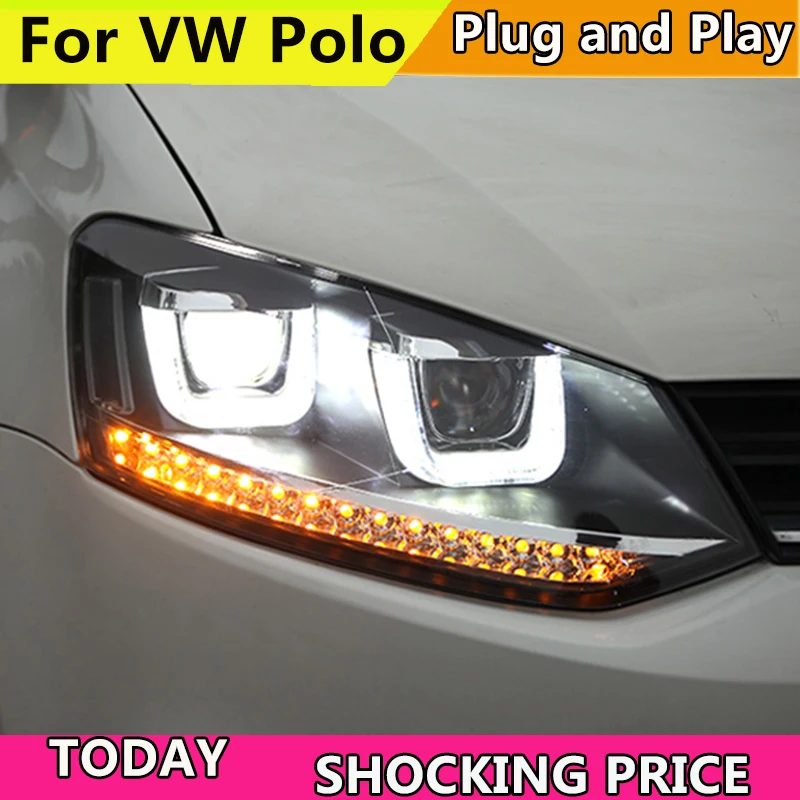 

Автомобильный Стайлинг фара чехол для VW Polo головной светильник s 2010-2016 U Ангельские глазки дневного светильник течет поворотов головной светильник