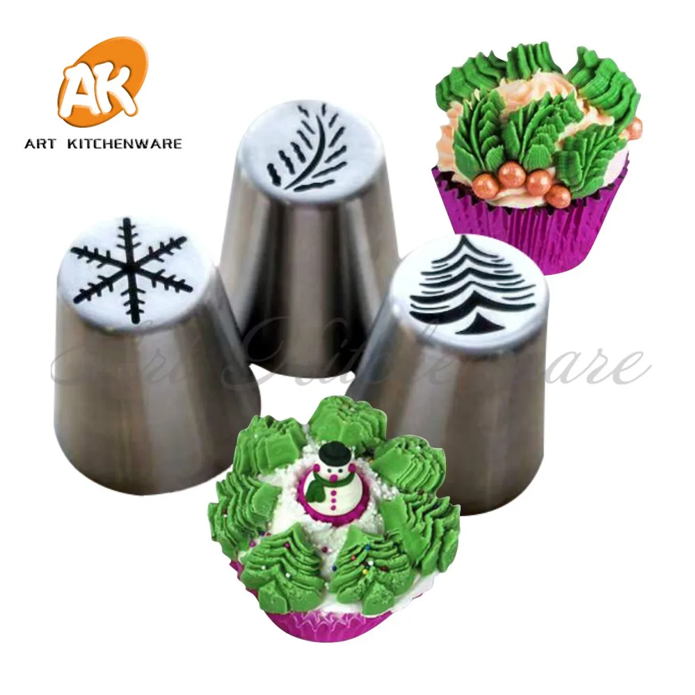 3pcs/set Christmas Tree Russian Nozzle Stainless Steel Piping Tips Pastry Nozzles Wedding Cake Decorating Tools