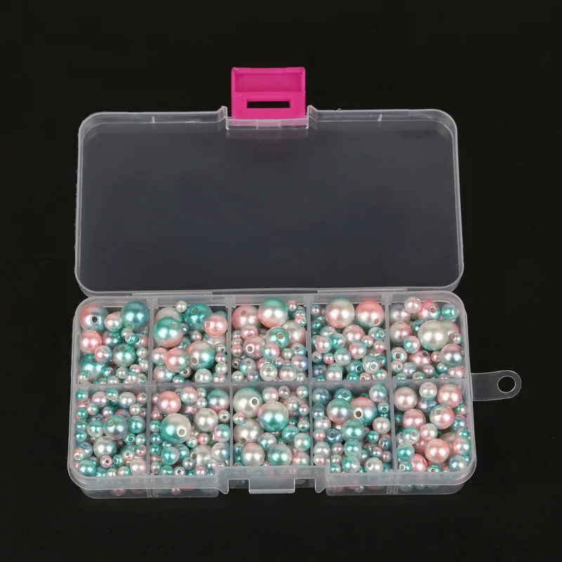 350Pcs 4-10mm Imitation ABS Pearl Beads Rainbow Mixed Size Round Loose Beads for DIY Craft Garment Accessories,not include boxes