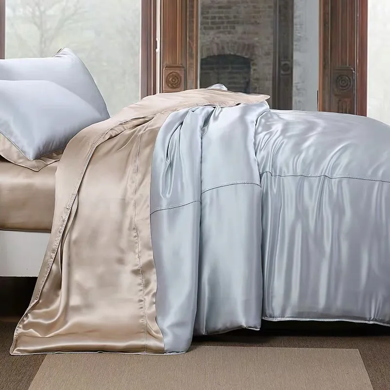 One Duvet Cover 19 Mm Seam AB Type 100% Mulberry Silk Queen Size 200 x 230 Cm Gray Pink Champagne Colors Customize