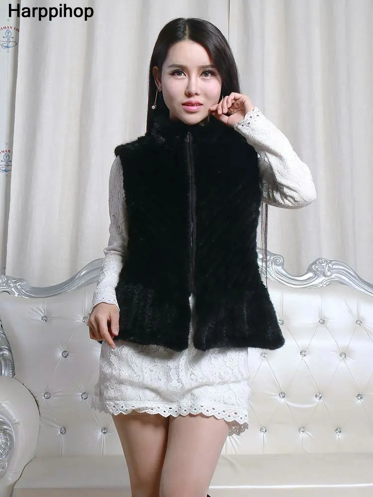 Fashion Bulu Rambut Kerah Rompi Twill Mink Dikepang Rompi Rok Celana Rompi