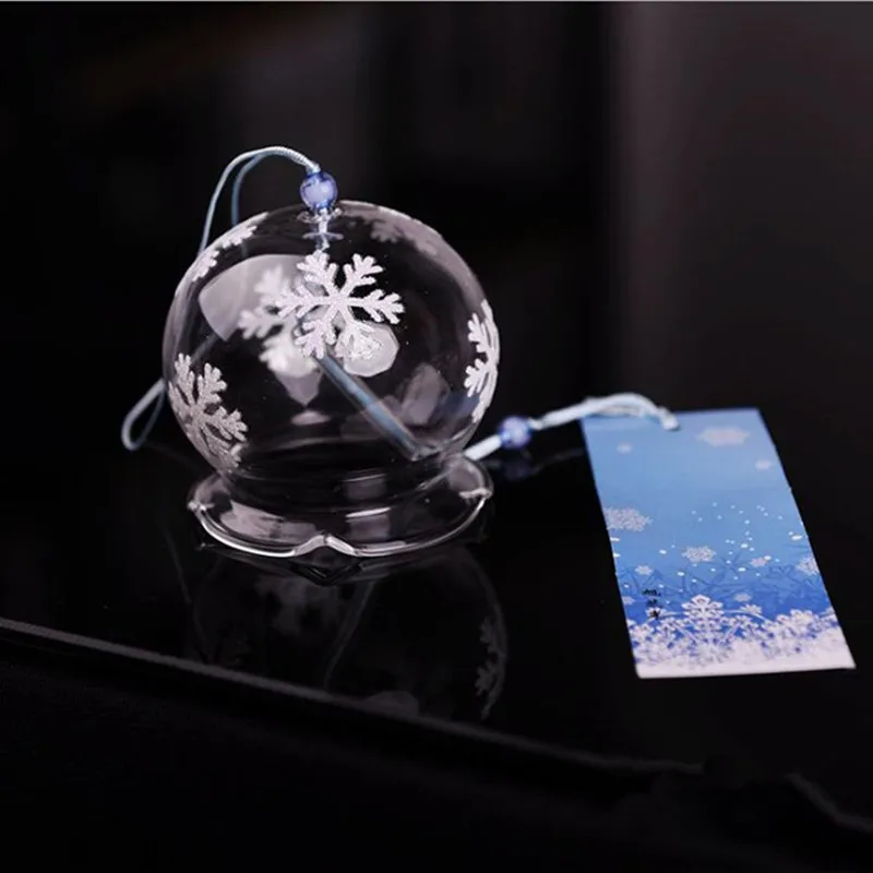 8pcs/pack 7*8cm Japan Style Handmade Snowflake Series Glass Bell Hand Drawing Praying Windchime Friend Gift Hanging Prop