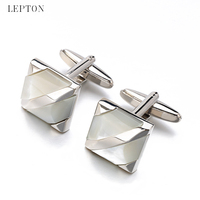 Hot sale real tie clip mother of pearl cufflinks Lepton Brand square shell cuff links for men wedding dress groom cufflink